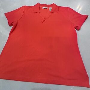 Lizgolf Deep Coral Polo Golf Shirt, Off Set V-Neck, Large